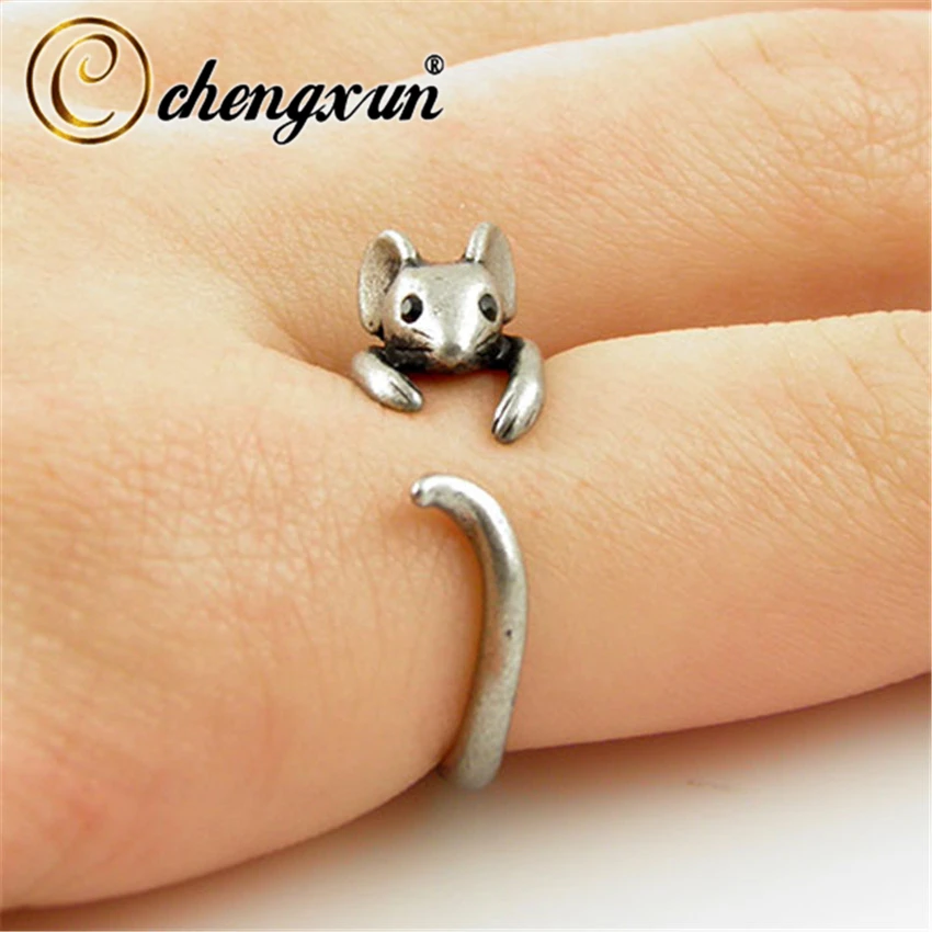 CHENGXUN Vintage Brass Knuckle Ring Adjustable Mouse Animal Wrap Weeding Ring Ladies Fashion Jewelry Boho