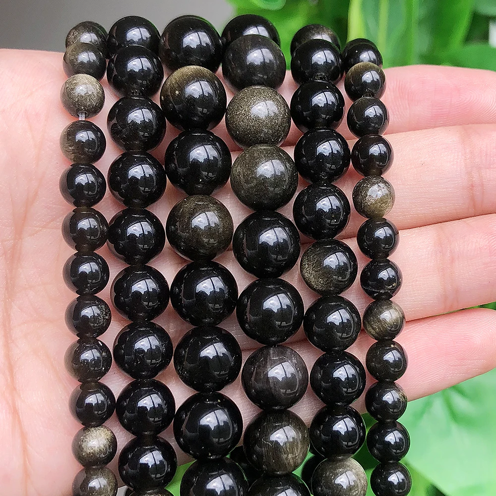 6/8/10mm Natural Gold Color Obsidian Stone Beads Round Loose Spacer Beads For Jewelry Making DIY Gift Bracelet Necklace 15\'\'