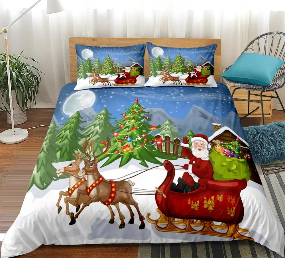 

Christmas Duvet cover set Cartoon Christmas Santa Claus's and reindeer Bedclothes Christmas Decoration Dropship Bedding set