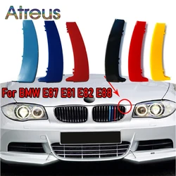 3pcs ABS M/Germany Color Car Racing Grille Strip Trim Clip Stickers For BMW Series 1 E87 E82 E81 E88 Auto Accessories 2004-2011