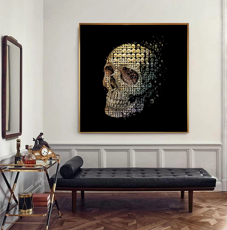 

SELFLESSLY Art-Modern Decorative Painting Skull, Black Background Prints and Posters, Living Room Wall Art, Canvas Paintings