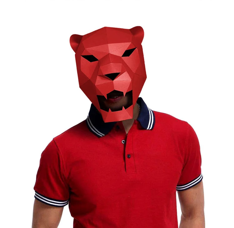Imagen 5: Máscara de papel precortada 3D, Pantera, Jaguar, leopardo, disfraz de Halloween, DIY, artesanía de papel, modelo, máscara de Navidad