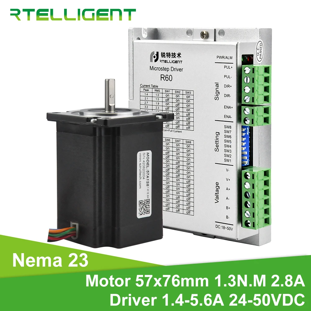 Rtelligent Nema 23 Stepper Motor with Driver Kit 13kg.cm 2.8A Shaft Diameter 8mm 8leads for automatic folding Plane mask machine