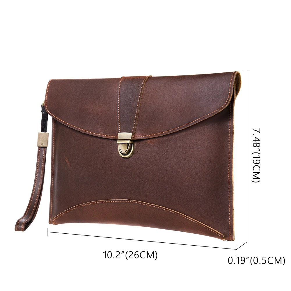 Men Hand Bag Genuine Leather Document bag for men male leather clutch bag for phone mini ipad envelope bag with wristband Wallet