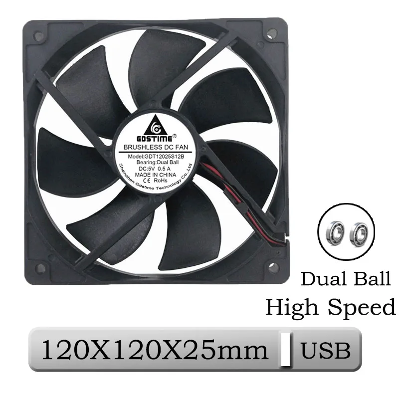 

1 Pcs Gdstime 5V 120x25mm 120mm Dual Ball Bearing PC High Speed DC Brushless Cooling Fan 12025S 12cm CPU USB Case Cooler