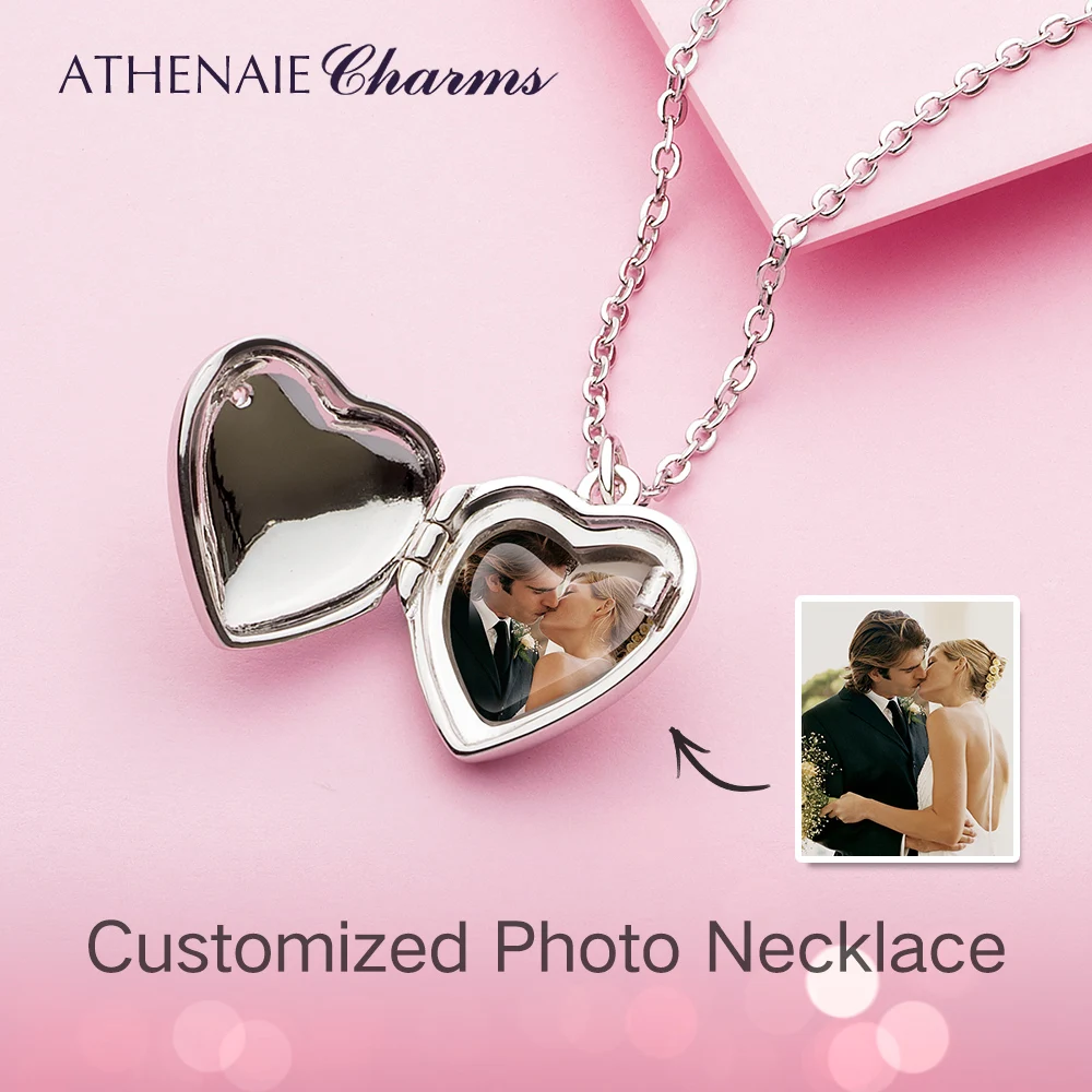 ATHENAIE 925 Sterling Silver Personalized Photo Heart Locket Necklace That Holds Pictures Pendant with Chain,18