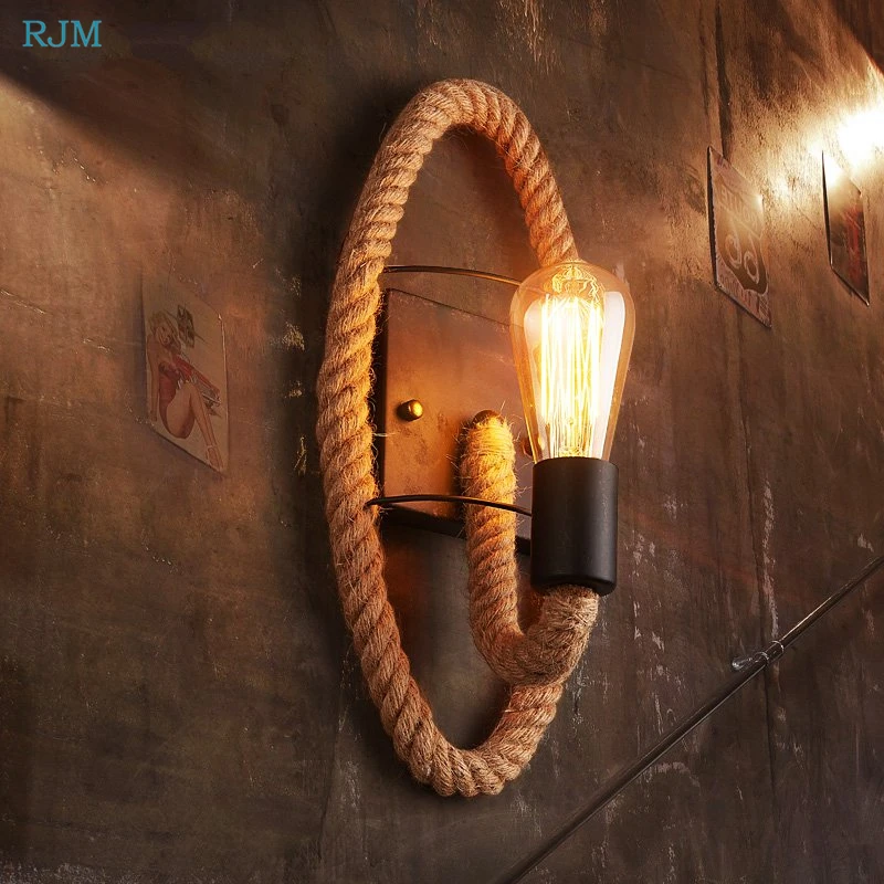 American Village Hemp Rope LED Wall Lamps Retro Creative Personality Bar Iron Wall Light Balcony Aisle Staircase Lighting Decor