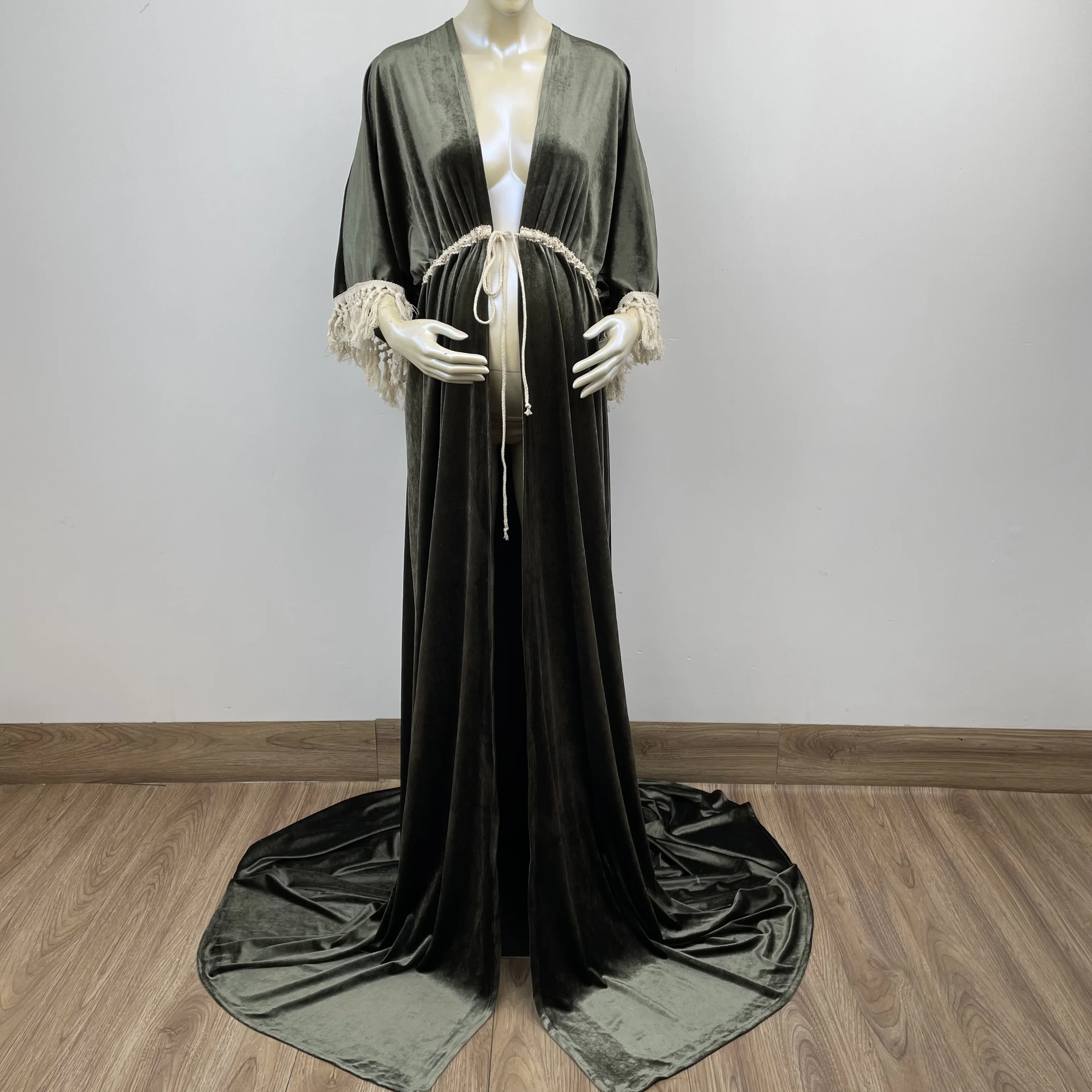 Maxi Robe Half Sleeves Front Split Maternity Dress Photo Shoot Pregnant Velvet Gown for Woman Photography Prop Baby Shower Gift