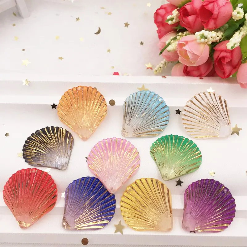 Shiny Resin Mix Colorful Big shell Flatback Cabochon rhinestone 10PCS Scrapbook DIY Decor Home Figurine 2 hole Crafts