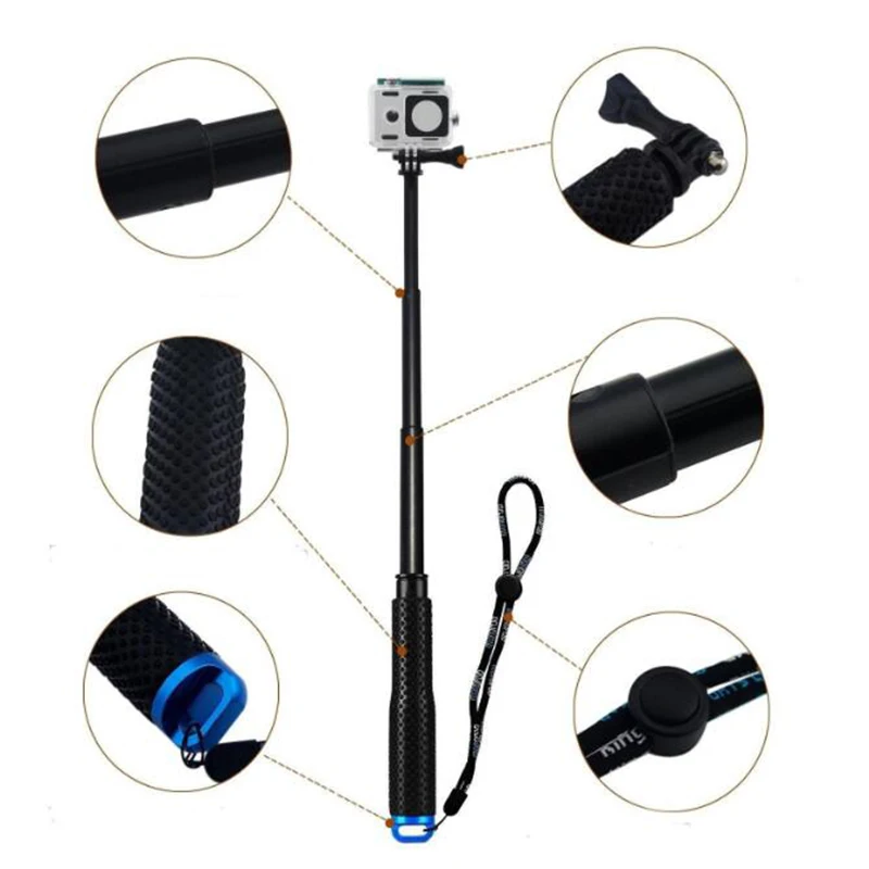 Foleto-Palo de Selfie extensible portátil, monopié de acción, agarre de trípode de mano para cámara deportiva gopro7 6 5 4 sjcam sj5000, 19 y 36 pulgadas