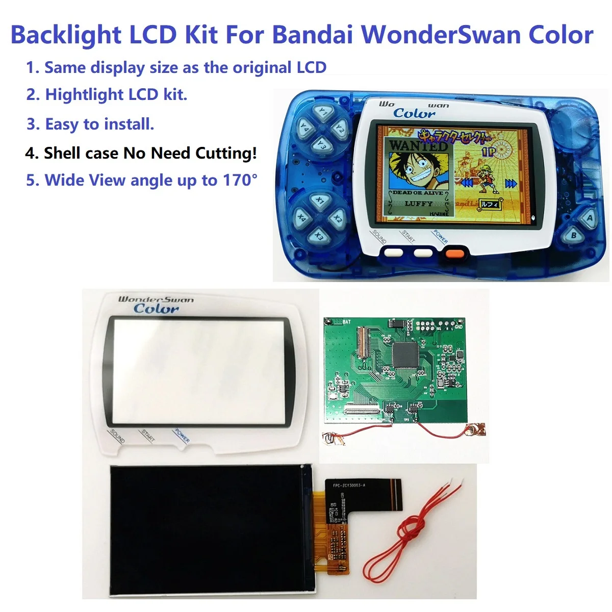 WSC Backlight Brightness Blacklit IPS LCD Screen Kit For Bandai WonderSwan Color Game Console WSC