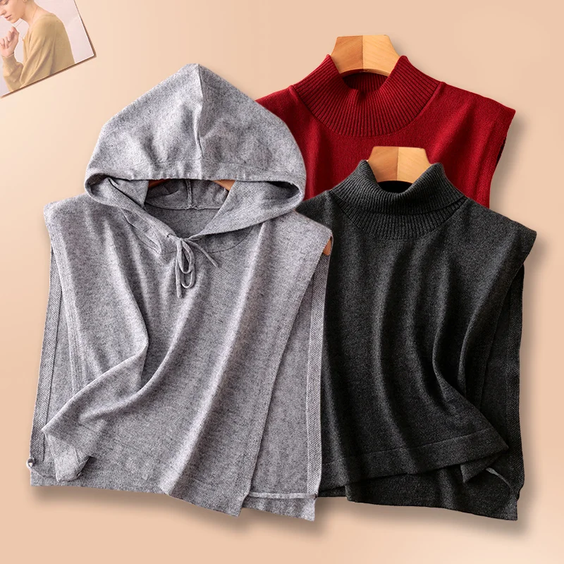 

Wholesale Women Fine Wool Detachable Collar Fake Neck Mock Hooded Solid Color False Sweater Ladies Neckwear Clothing Accessories