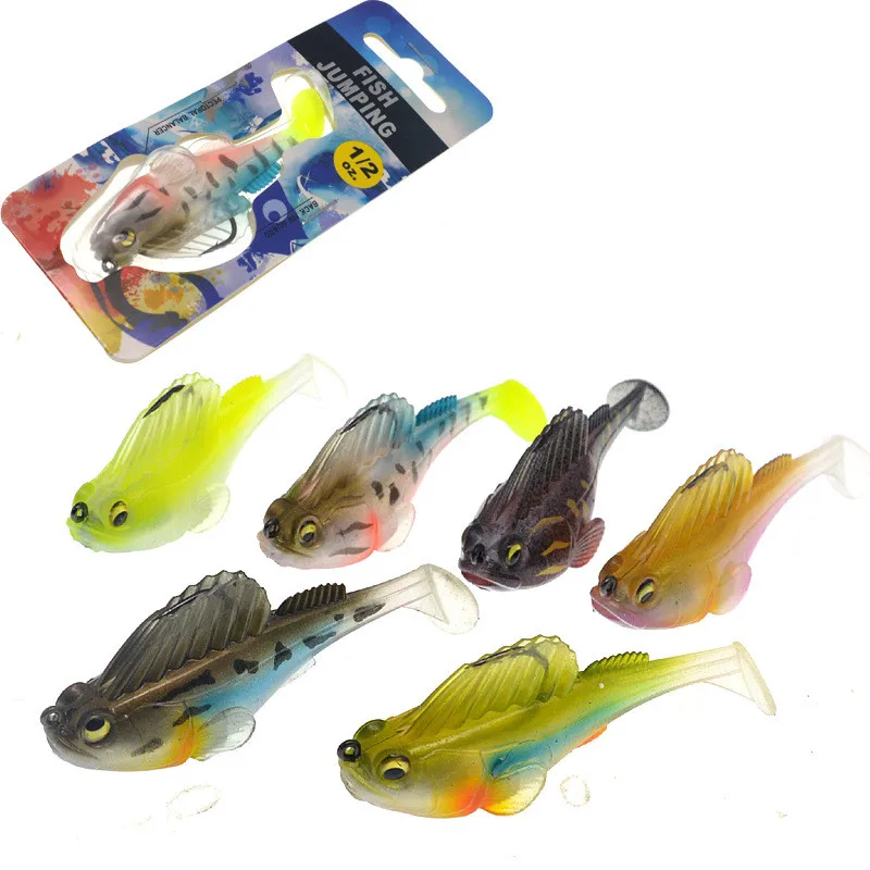 Isca de pesca saltando peixe 1/2oz artificial gabarito cabeça peixe 7g/14.5g/21g isca macia minhoca mustad ganchos 1 peça venda
