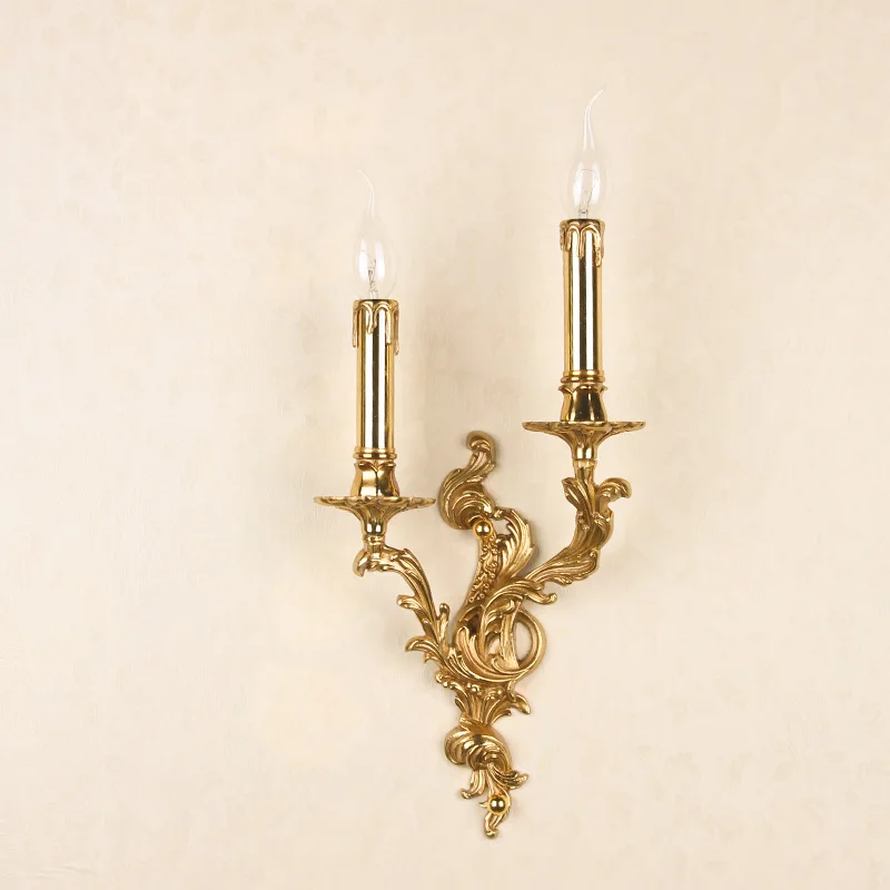 French copper candle wall lamp hotel palace villa retro wall lamp indoor lamp bedroom bedside lamp