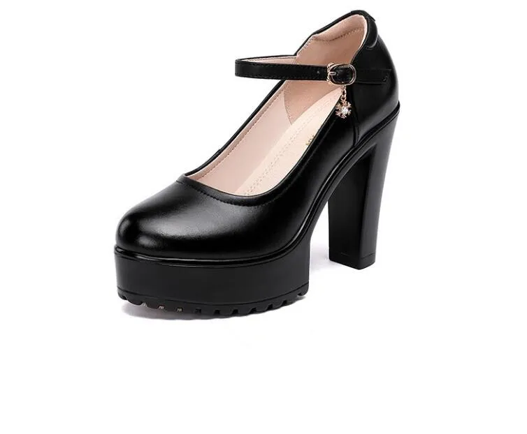 Blingqueen Scarpe Mary Jane Con Tacco Alto 15 Cm E Plateau 5 Cm, Donna, Tacco A Blocco Glitterato, Laccate Nero