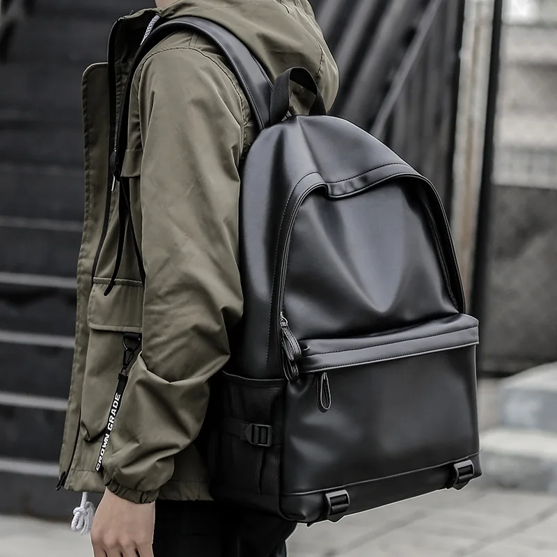 Men Leather Backpacks USB Charging Anti-theft Bolsas Mochila Large Boy Schoolbag Travel Bag School Backpack Black Bagpack