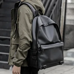 Mochilas de cuero antirrobo con carga USB para hombre, morral escolar grande, de viaje, color negro