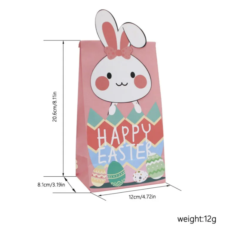 12Pcs Happy Easter Theme Rabbit Food Bag Paper Gift Candy Packag Pouch Bag For Packaging Birthday Easter Event Party Decorations