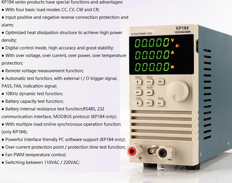 KP184 220В 40A 150 Вт нагрузка Профессиональный программируемый постоянный ток Электрическая нагрузка цифровой контроль нагрузка постоянного тока электронный тестер нагрузки батареи