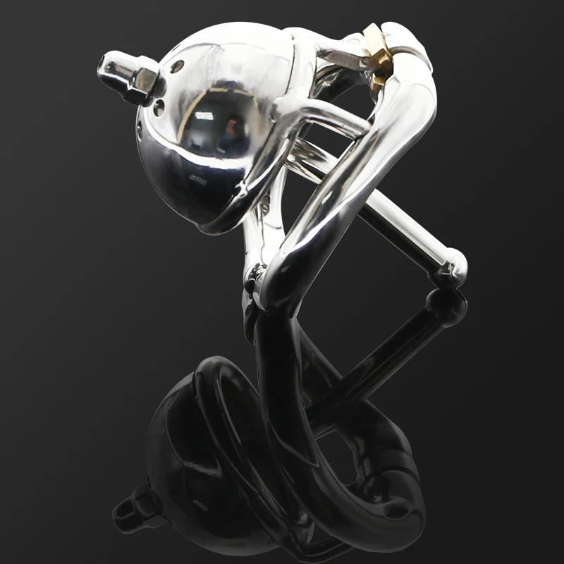 Chastity Cage Cock Ring With catheter stainless steel ball stretch ring penis exercise scrotum ball stretcher sex toy For Men 3