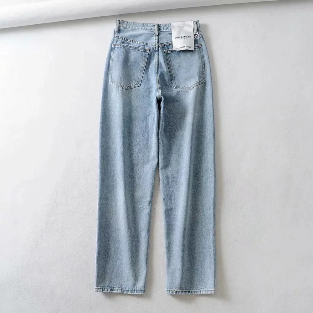 Pantalones vaqueros irregulares de pierna ancha para mujer, Jeans de cintura alta para mujer, ropa de calle Harajuku, Jeans largos holgados para novio