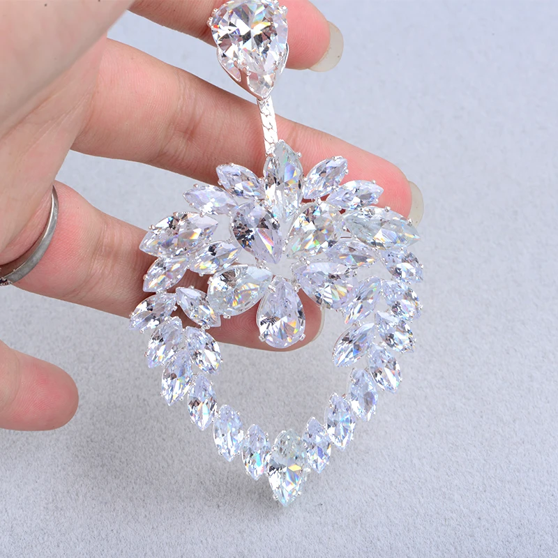 JUNAO 1pcs 50mm Crystal AB Large Zirconia Rhinestone Brooch Zircon Round Flower Crystal Applique For Jewelry Making Supplies