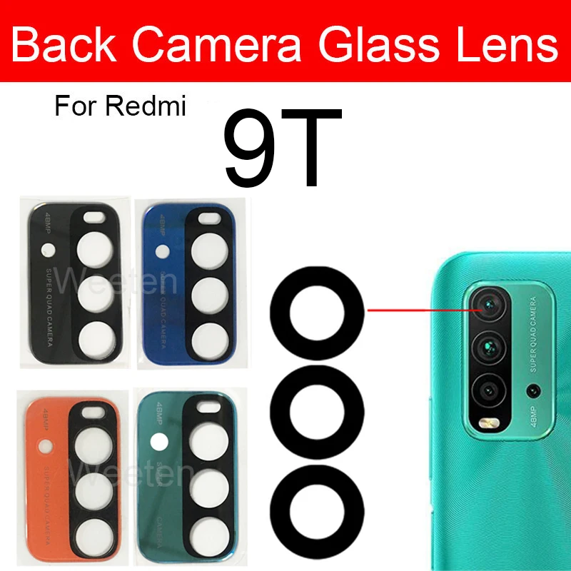 Lente de cristal de cámara trasera para Xiaomi Redmi 9T, piezas de repuesto para reparación de lentes de cámara trasera