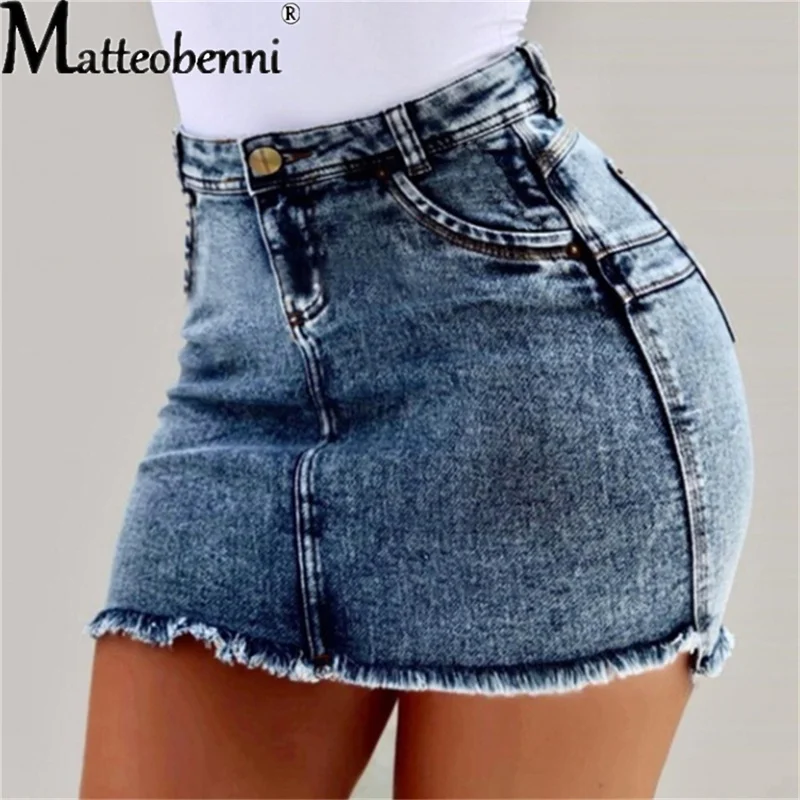 2024 Summer Women Sexy High Waist Solid Tassel Pencil Denim Skirts Push Up Bandage Jean Skirts Streetwear Mini Skirts