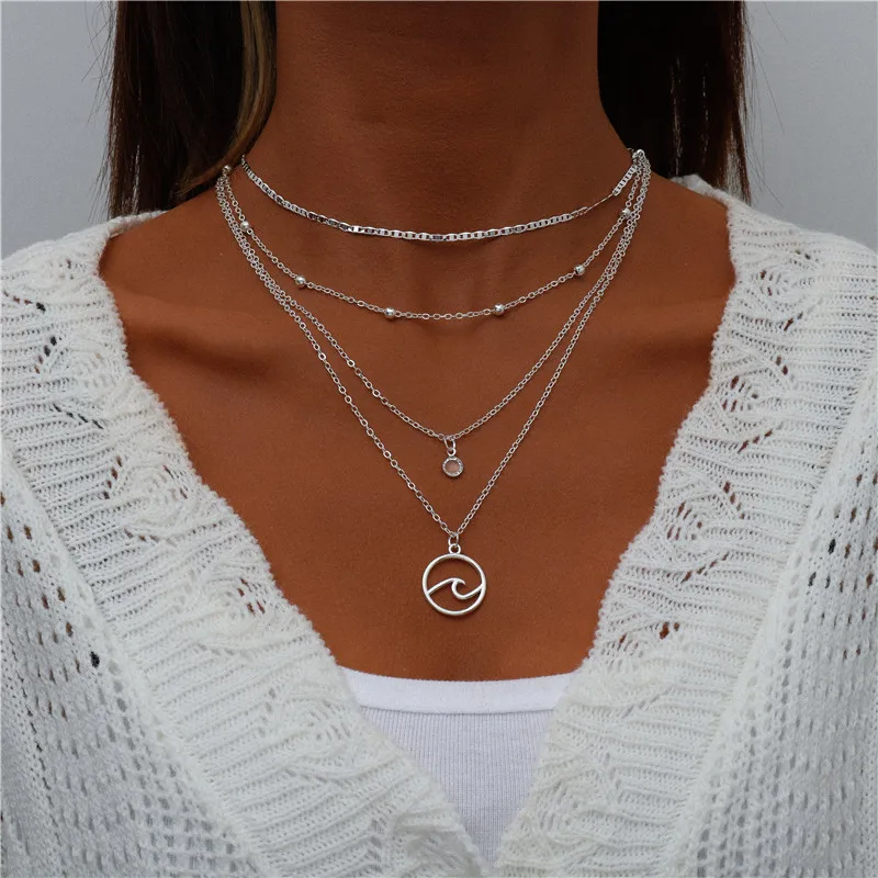 Tenande Bohemian Mehrschichtige Halskette für Frauen Vintage Wassertropfen Münze Stern Mond Anhänger Halskette Geometrisches Collier Collares – Detail 11