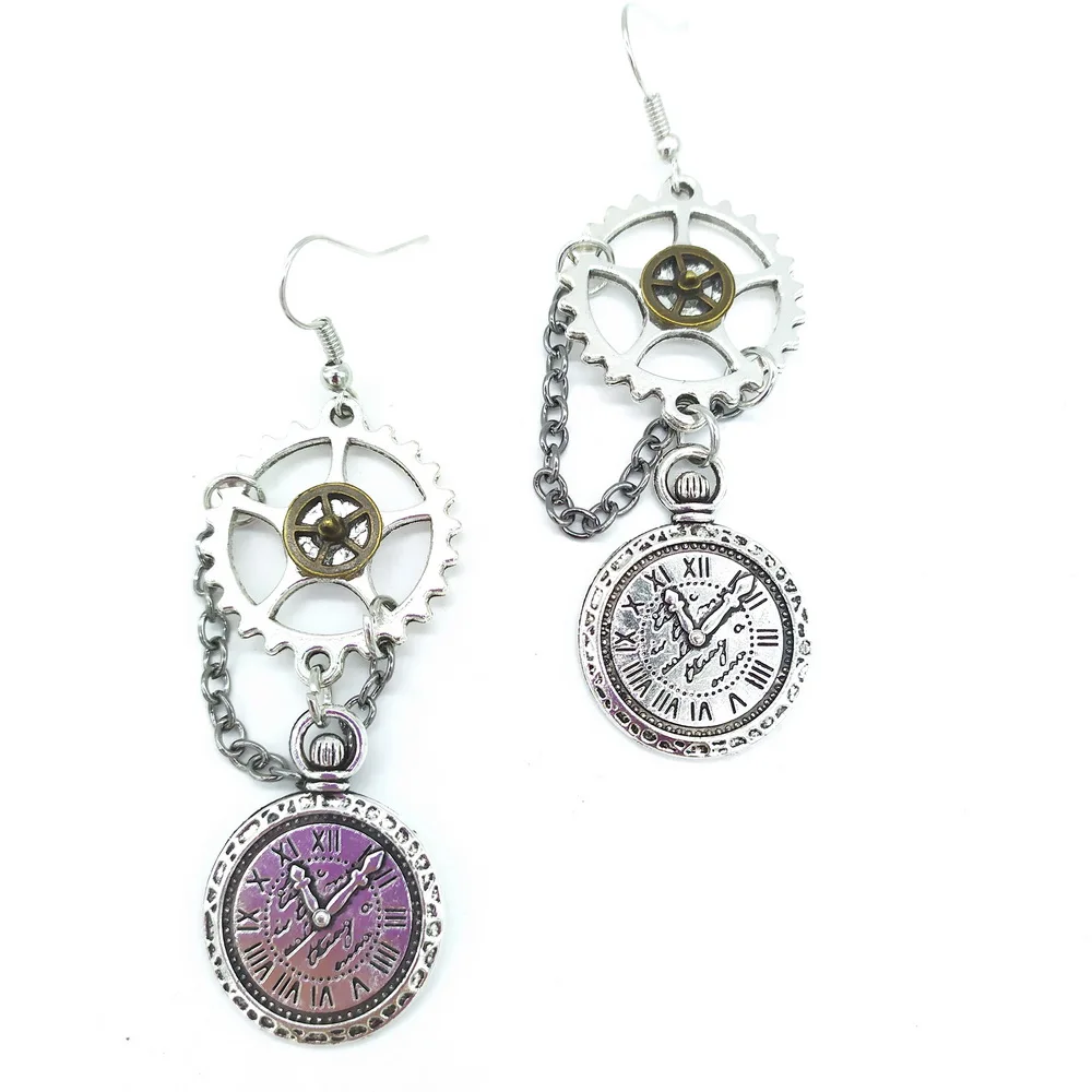 New Arrival Vintage Style Axle Gears and Clock Charm Women`s Steampunk Earrings