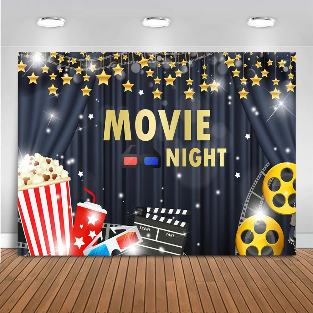 

MOCSICKA Movie Night Theme Backdrop Decoration Popcorn Coke Gold Star Photography Background for Photo Studio Cinema Backdrops