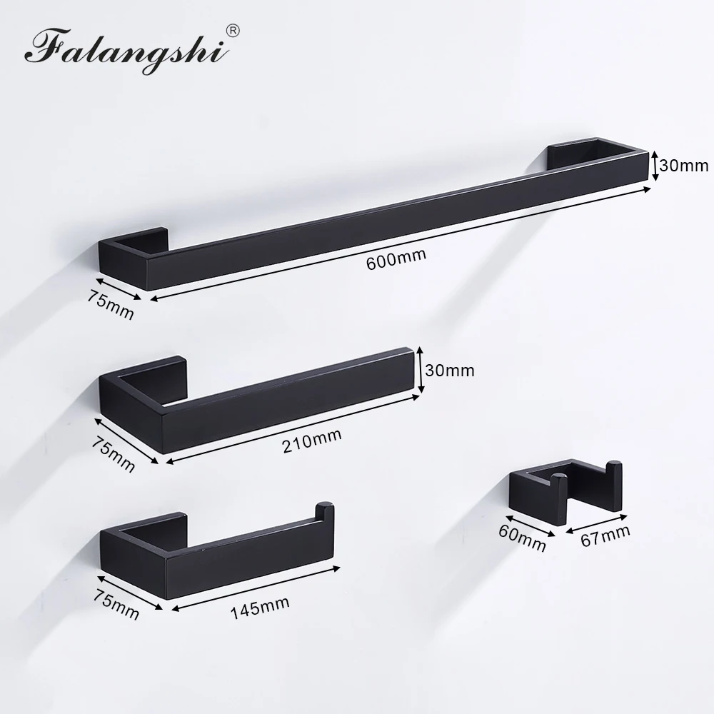 304 Stainless Steel Bathroom Hardware Set Black Robe Hooks Toilet Paper Holder Towel Rail Bar Accessories For Bathroom WB8856