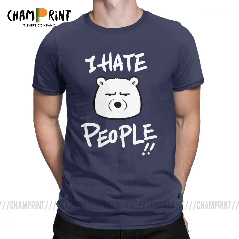 I Hate People Men T Shirts Polar Bear I Eat People Solitary Autism Casual Cotton Short Sleeve Tees Round Neck T-Shirt Clothes