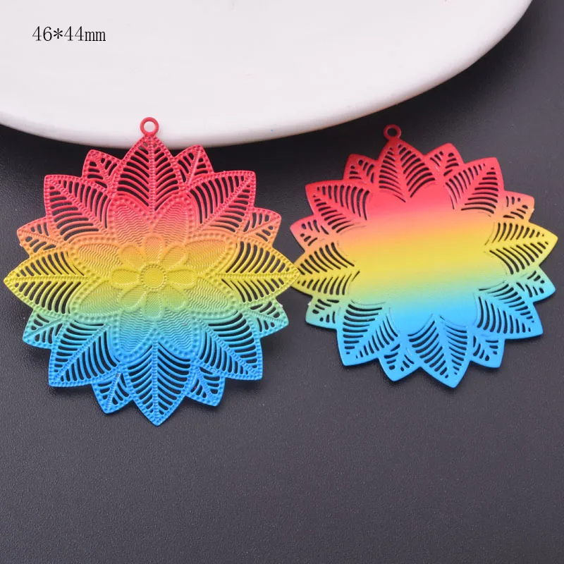 6 Stück Neue Design-Messing-Charms mit Farbverlauf, Bunte Runde Blumenanhänger, Schmuck- und Ohrring-Zubehör – Detail 6