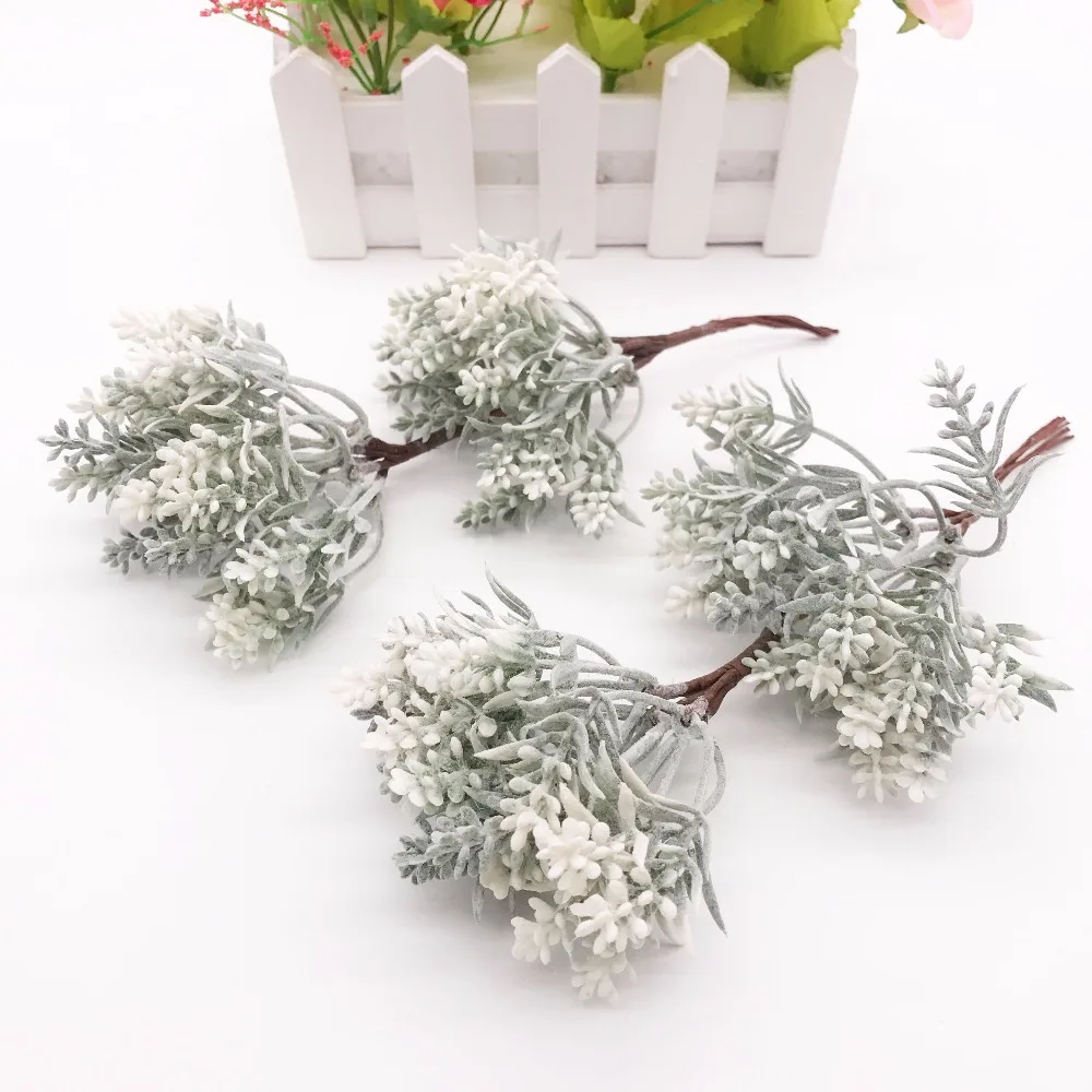 6pcs Mini Artificial Grass Plant Artificial Flowers for Wedding Christmas Decor DIY scrapbooking Wreath Fake flowers