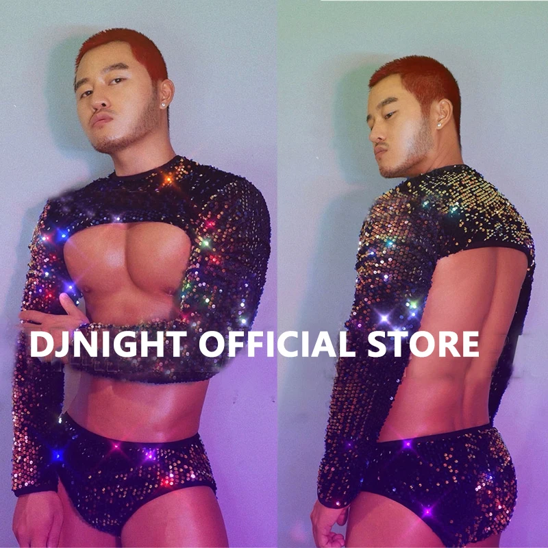 นักร้องชาย Gogo เครื่องแต่งกายเซ็กซี่ Sequins Party เสื้อผ้า Dj Stage เครื่องแต่งกายไนท์คลับบาร์ผู้ชายชุด Pole Dance ชุด 1147