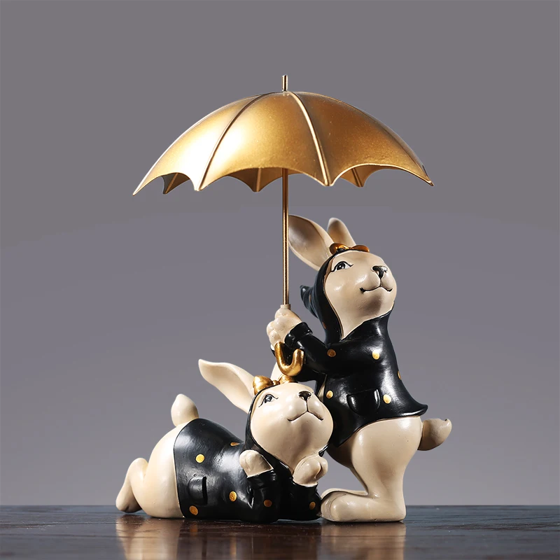 

Nordic Umbrella Bunny Resin Statue Ornaments Home Livingroom Desktop Adornments Decoration Store Coffee Table Figurines Crafts