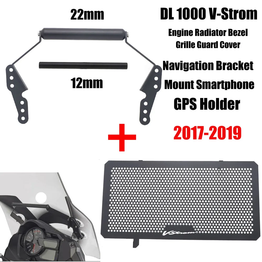 Navigation Bracket Mount Smartphone GPS Holder+Radiator Grille Guard Cover Protector For SUZUKI DL 1000 V-Strom 2017-