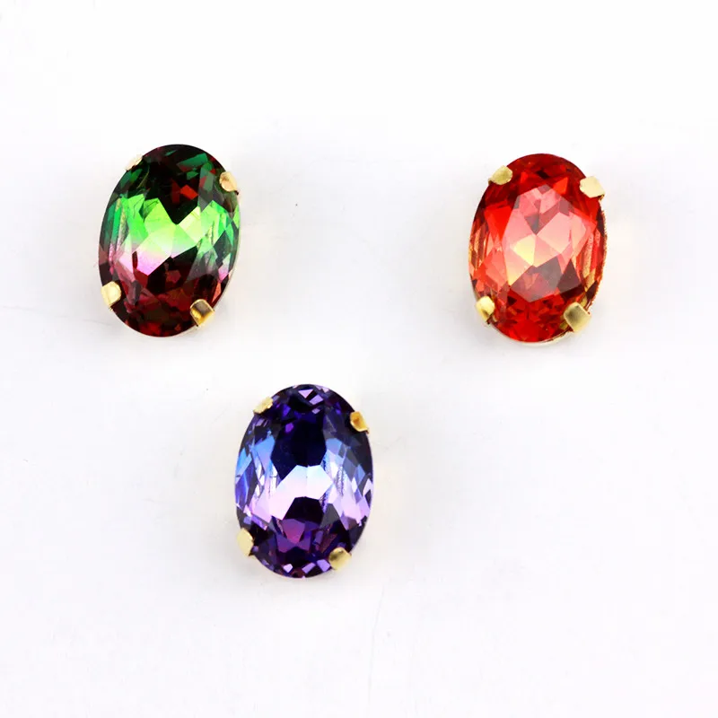 Sew On Rhinestones With 10*14mm Claw Rhinestone Tourmaline Sewing, K9 Tourmaline Crystal Stone, Large Oval Fancy Sewing