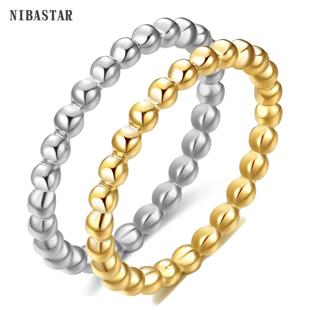 NIBASTAR Beads Water Ripple Ring For Women Simple Fashion Beaded Rings Stainless Steel Mini Jewelry Gift