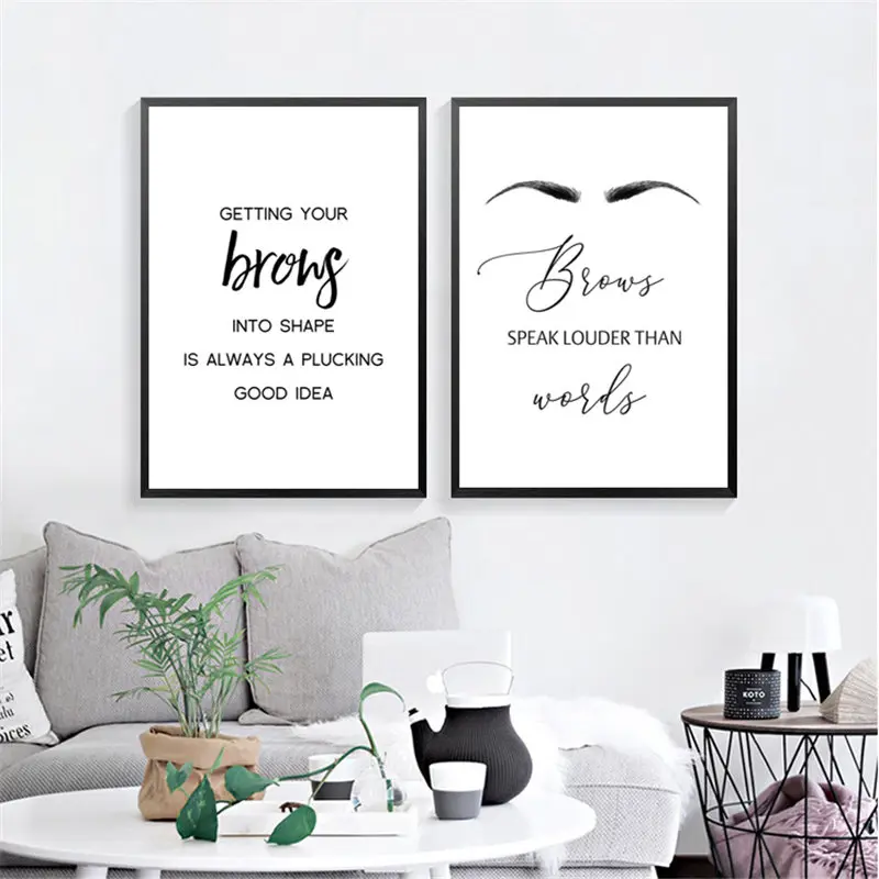 Fashion MakeUp Posters and Prints Eyebrows Quote Wall Art Print Black White English Picture Bedroom Decoration Home Decor