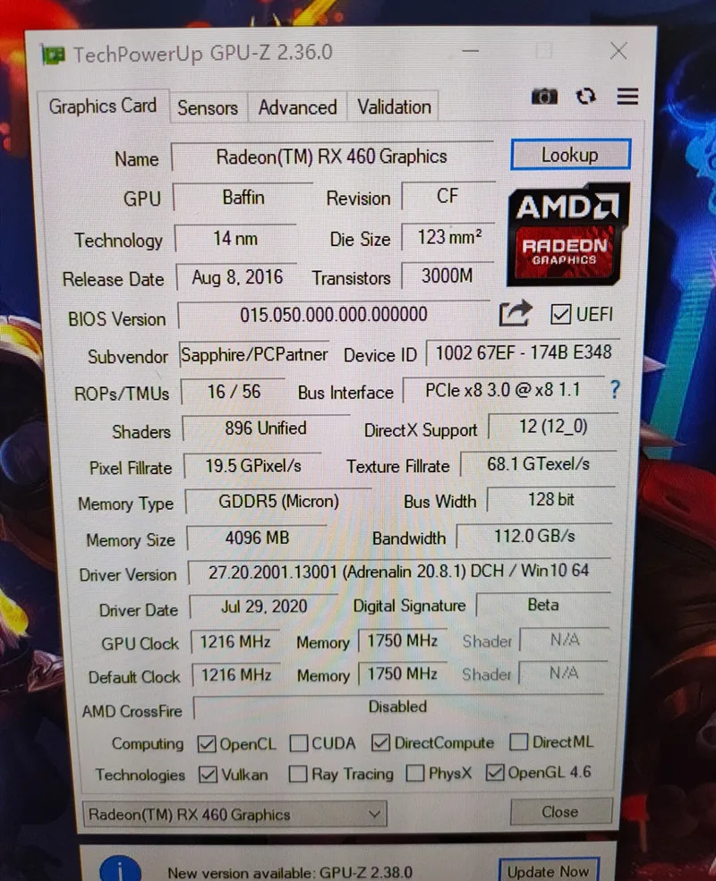 Ursprüngliche SAPHIR RX 460 4GB Video Karte GPU AMD Radeon RX460 4GB OC Bildschirm Grafikkarten Desktop PC computer Karte HDMI Verwendet 480