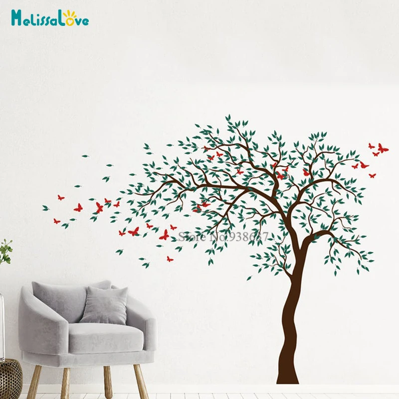 DIY Cherry Blossoms Tree With Butterflies wall decals Room Decal For Baby Room Nursery Removable Vinyl Wallpaper BB773