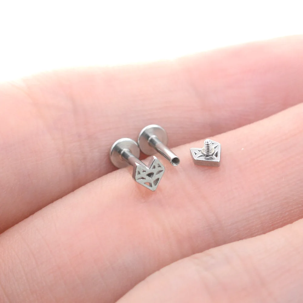 New 2Pcs 16G Bar Hollow Rabbit Earrings Heart Nose Stud Labret Ear Piercing Helix Tragus Cartilage Conch Lip Ring серьги Jewelry