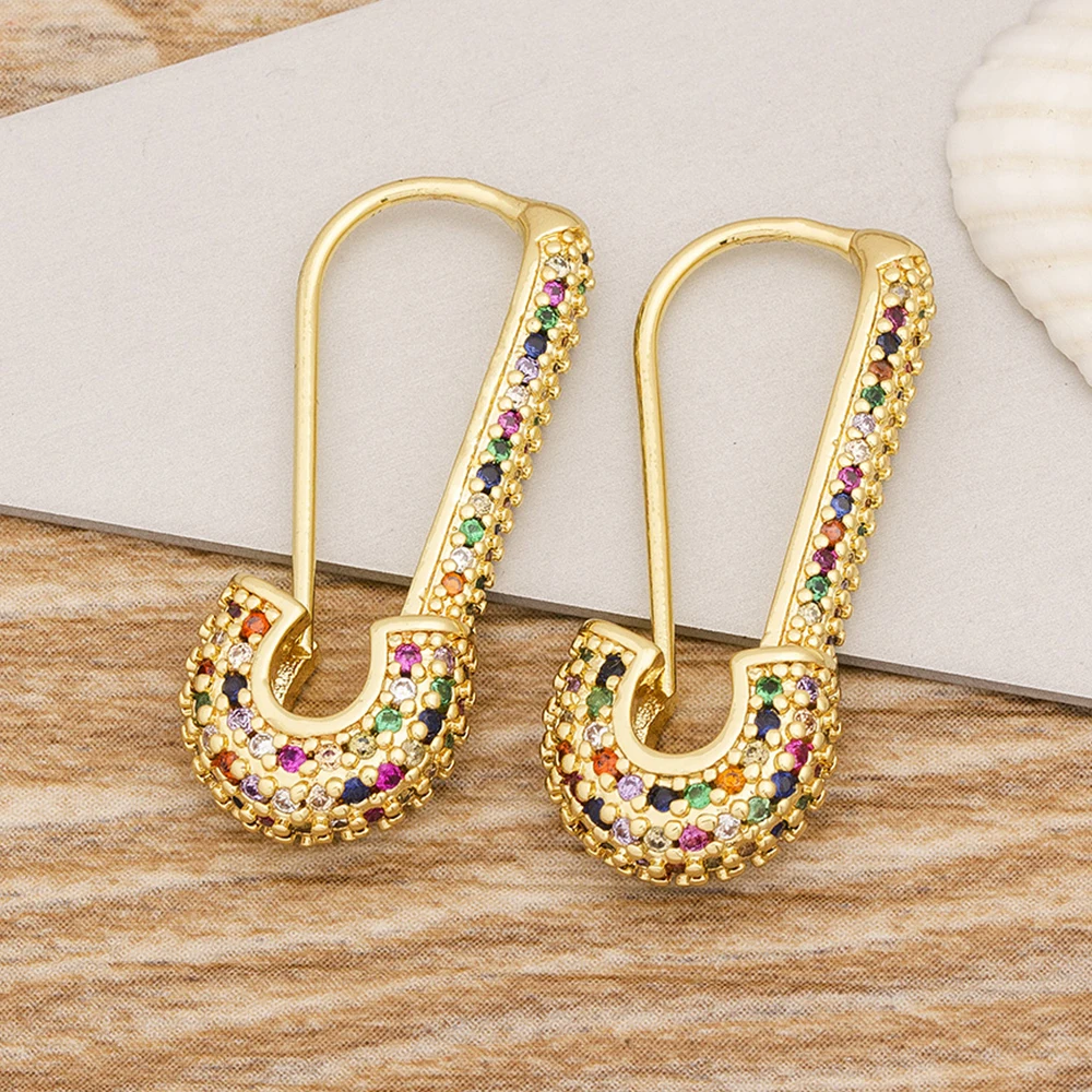 AIBEF Hot Sale Gold Color Drop Earrings Rainbow CZ Cubic Zirconia Statement Earrings For Women Wedding Party Charm Jewelry Gift