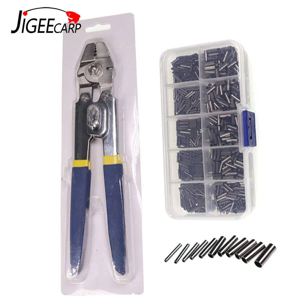 Jigeecarp Fishing Crimping Pliers Tools 1000pcs Mixed Size Fishing Line Wire Rope Crimper Set Carp Fishing Accessories Tackle