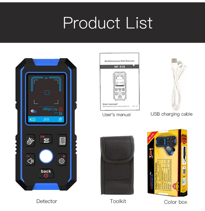 Noyafa NF-518 Metall detektor hinter leuchtet schwarz AC Holz Bolzen Finder Kabel Drähte Tiefe Tracker underground Wand scanner LCD HD-Display – Detail 17