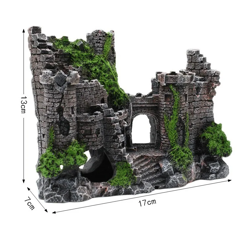 Vintage World of Tanks Stone-island Resin Craft Castle Aquarium Landscape Ornament Aquarium Decorations For Fish Tank Statue