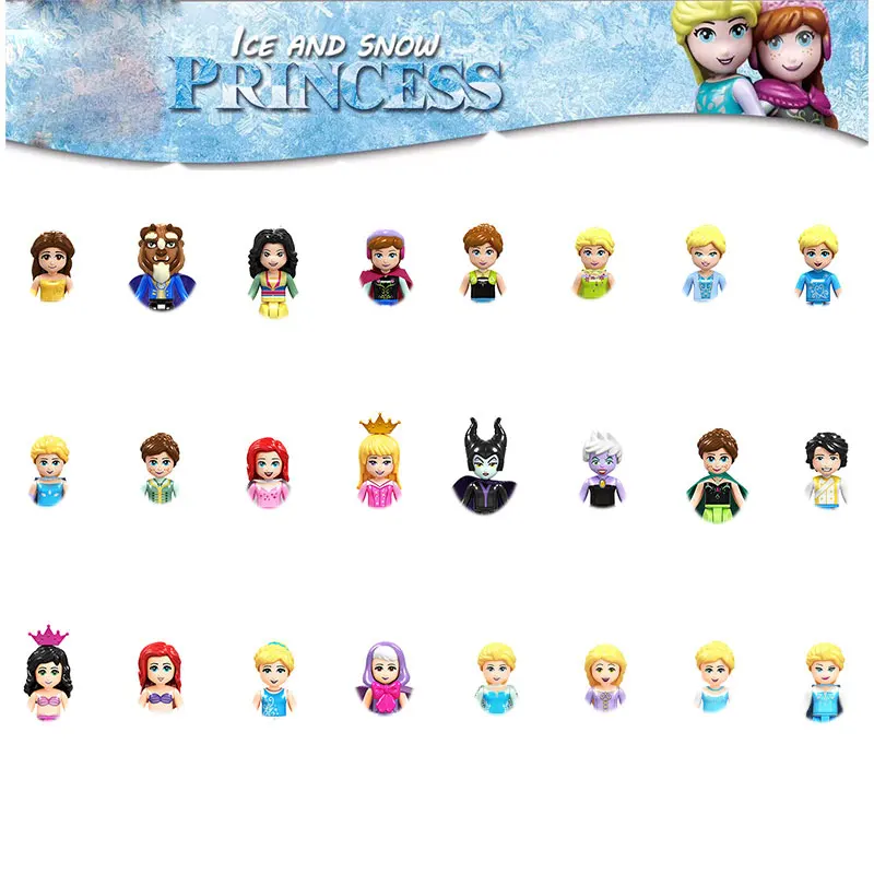 Amici principessa Anna Elsa Ariel cenerentola Belle malefica Ursula Building Blocks giocattoli per bambini amici figura giocattolo