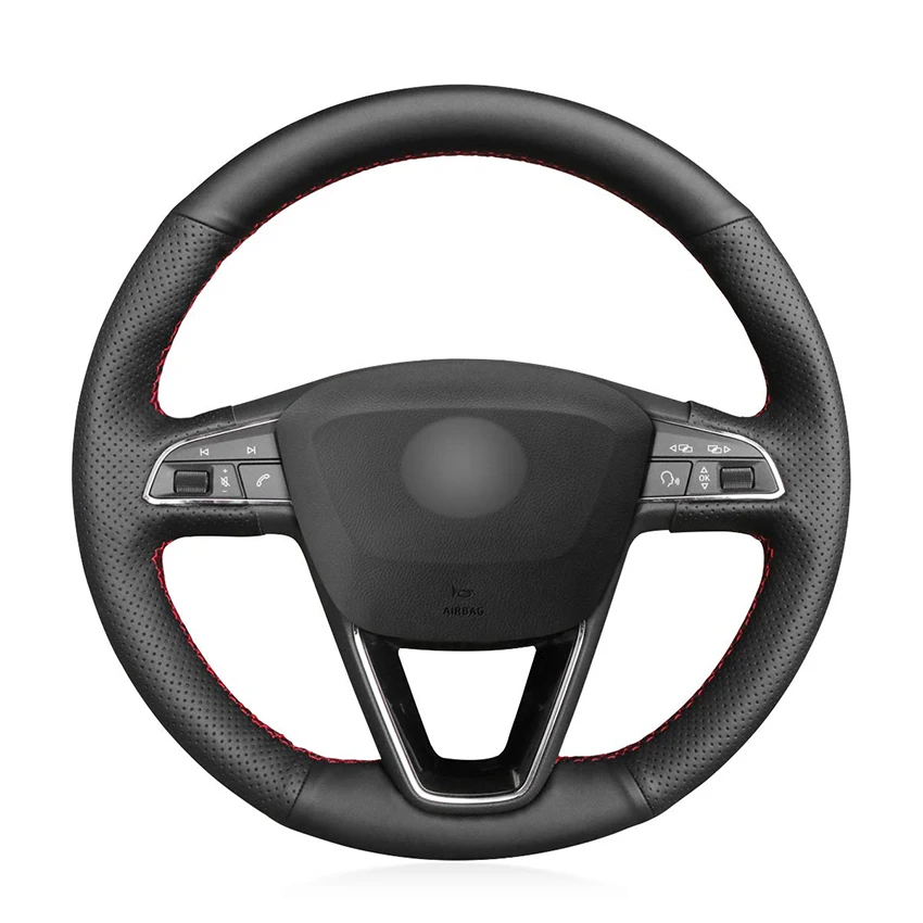 

DIY Black Leather Car Steering Wheel Cover for Seat Leon (5F) 2013-2020 Toledo 2014-2015 Arona 2017-2021